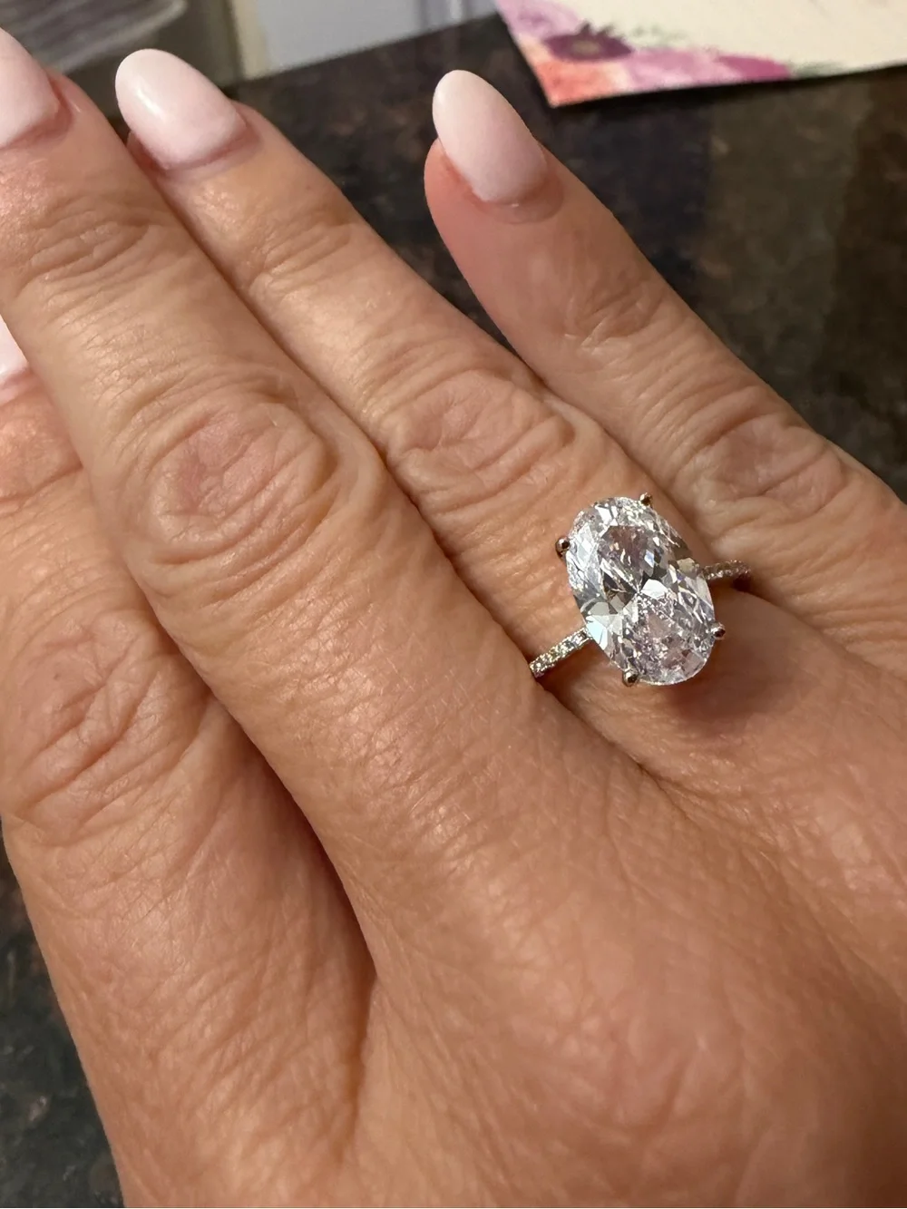 Adina Eden Oval Solitaire Cubic Zirconia Ring in Silver Tone